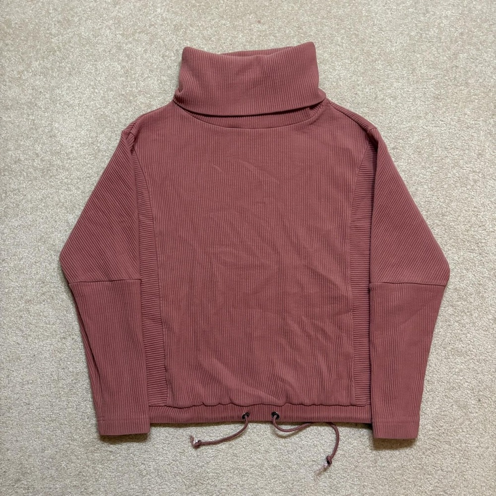 Varley Sweatshirt Womens Small Pink‎ Ribbed Turtleneck Drawstring Hem Pullover